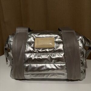 Dagne Dover Small Quilted Metallic Silver Duffle Bag
